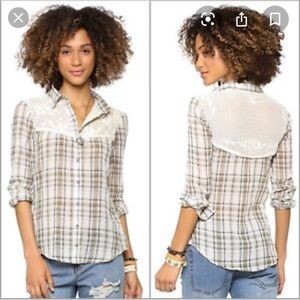 Free People Saddle Up Shirt Lace Back Plaid Button